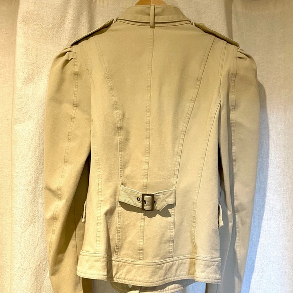 BETSEY JOHNSON khaki tan skull buttons denim jean military jacket, size 0 - Picture 4 of 13